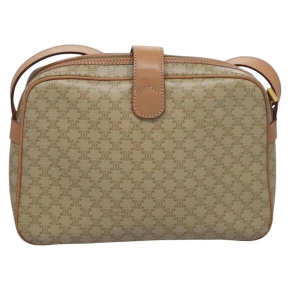 CELINE Macadam Canvas Shoulder Bag Beige Gold Auth mr1099 - Picture 2 of 16